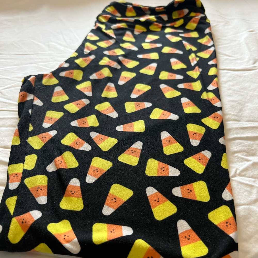 LuLaRoe Black Leggings with Candy Corn Print
